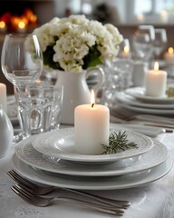 Elegant table arrangement romantic white theme high resolution picture