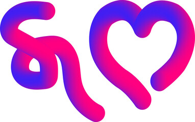 Vibrant neon heart symbol and swirl shape glowing with electric pink and blue hues