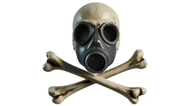 Skull and crossbones gas mask isolated on transparent background