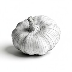 Black and white hand-drawn garlic illustration isolated on white background, detailed pencil sketch with natural texture and shading. Vintage botanical drawing for food and kitchen design.