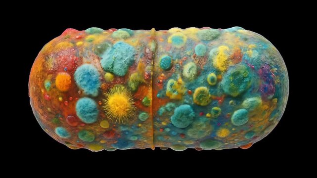 Colorful microbial capsule animation isolated asset, transparent 4K video, alpha channel, ProRes 4444