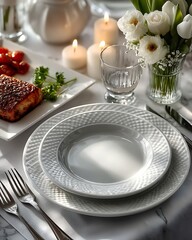 Sophisticated dining setup with flowers candles high resolution picture