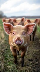 A cute pet piglet with big ears in a green meadow, perfect for children's books, farm projects, and advertising eco-friendly products.