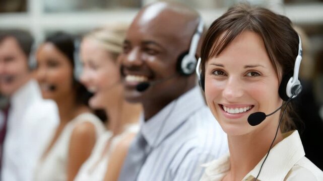 A Dynamic Call Center Scene Depicting a Diverse Team of Professional Customer Service Representatives Engaged in Communication and Collaboration - Powered by Adobe