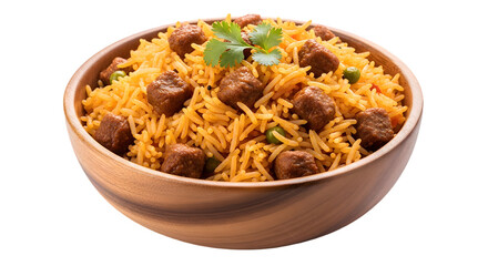 Bowl of Savory Rice with Meat and Peas pilaf biryani