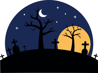 Halloween Graveyard with Tombstones in a Row