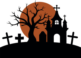 Haunted Graveyard with Old Crooked Tombstones