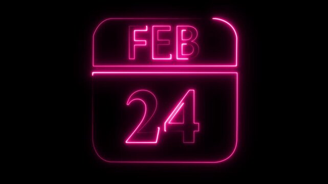 February 24th Shown on Pink Neon Calendar Against Dark Background twenty-fourth date