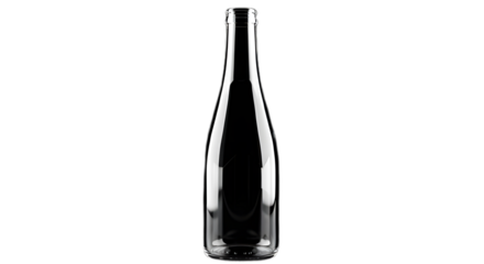 Empty clear glass bottle product photography on black background for mockup and template design element on transparent background