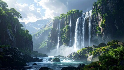 Fototapeta premium Mystical waterfall landscape image