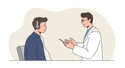 Fototapeta premium Audiologist Consults Patient with Hearing Test Equipment