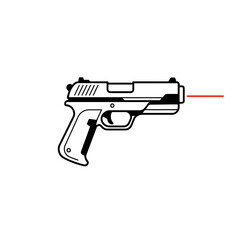 Minimalist Black and White Vector Illustration of a Handgun with Red Laser Sight