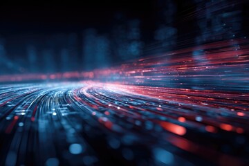 Abstract digital rendering of data streams, light trails, and network connections