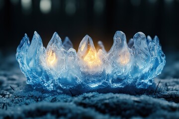 Glowing lights illuminate ice crystals.