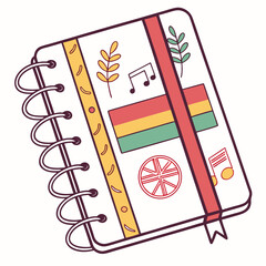 Cute illustrated notebook with decorative elements and a colorful flag design