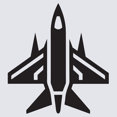 military jet icon silhouette vector art illustration, black and white vector illustration of a plane