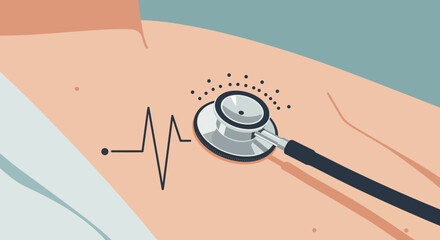 Stethoscope on Chest Heartbeat Monitoring Illustration