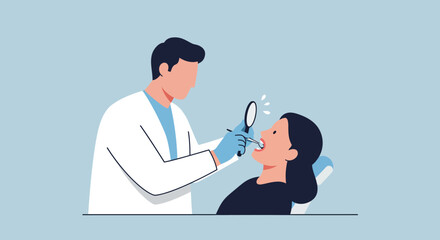 Professional male dentist performing a routine dental check-up on a female patient in a modern clinic setting, highlighting oral hygiene and preventative care