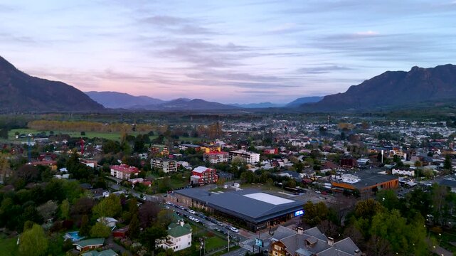 4K Drone Footage of a Small Town by the Lake at Sunset