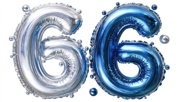 Two inflated foil balloons forming the number 66
