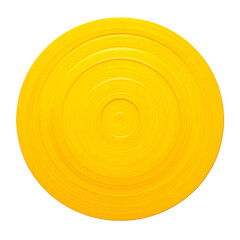 A radiating yellow circle with concentric rings against a stark black background