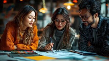 Professional team of diverse professionals collaborating in a bright office with laptops, charts, and coffee during a strategic planning session focused on creative business growth - Powered by Adobe