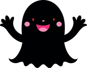 Halloween Happy Cartoon Ghost Waving with Pink Cheeks