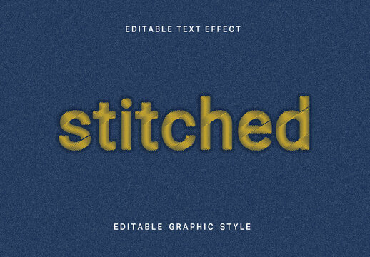 Yellow And Blue Stitch Embroidery Text Effect Sew Denim Font