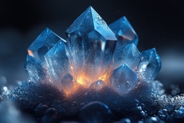 Obraz premium Blue crystal with fiery center.