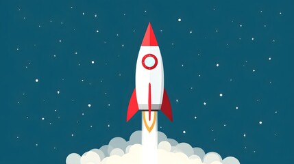 Illustration of a rocket in space concept. Flat illustration of a rocket in space with clouds, stars and planets