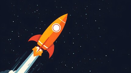 Illustration of a rocket in space concept. Flat illustration of a rocket in space with clouds, stars and planets