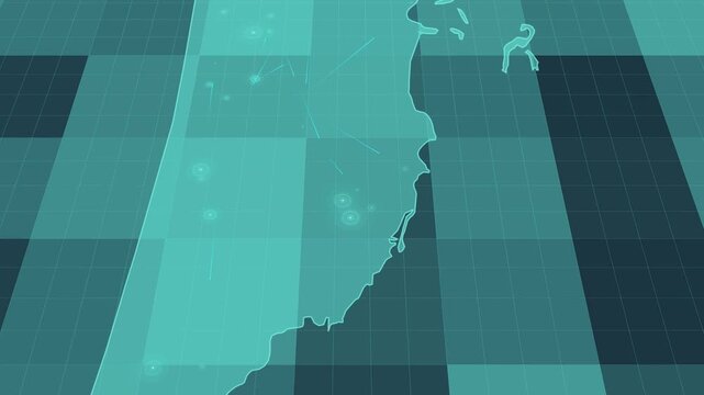 Futuristic Holographic Map of Belize &ndash; Digital Polygon Territory Visualization on 3D Grid, Communication 