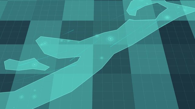 Futuristic Holographic Map of Bermuda &ndash; Digital Polygon Territory Visualization on 3D Grid, Communication 