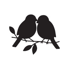 Two birds couple on a branch silhouette vector on white background