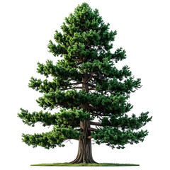 A vibrant green conifer tree, well lit, isolated on black, detailed foliage