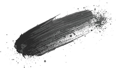 Abstract Black grunge paint brush stroke with splatter and drips. Dynamic horizontal stroke fades from black to gray, surrounded by chaotic paint splashes  messy, raw, and edgy grunge aesthetic.