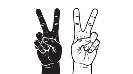 Fototapeta premium Black and white hands showing peace sign vector illustration for graphic design isolated on white background