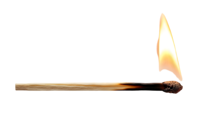 Burning Matchstick with Flame on Black Background fire