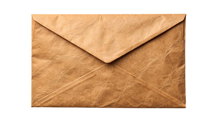 Brown kraft paper envelope front view centered showing full rectangular shape and sealed closure, isolated on a transparent background