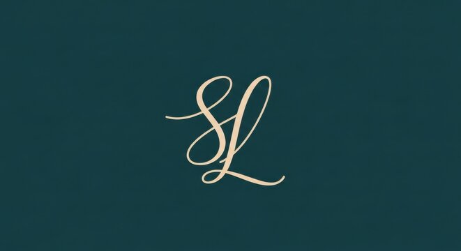 Elegant script initials sl in a light gold color on a dark teal background