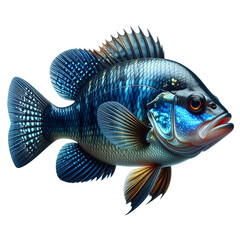 A photorealistic, detailed rendering of a vividly colored fish on a black background