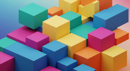 Obraz premium Vibrant 3D Cubes Abstract Background Geometric Shapes Colorful Blocks Digital Art Modern Design