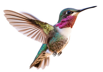 Fototapeta premium A broadtailed hummingbird in flight isolated on transparent background, showcasing its iridescent colors and rapid wing movements, a marvel of natures design