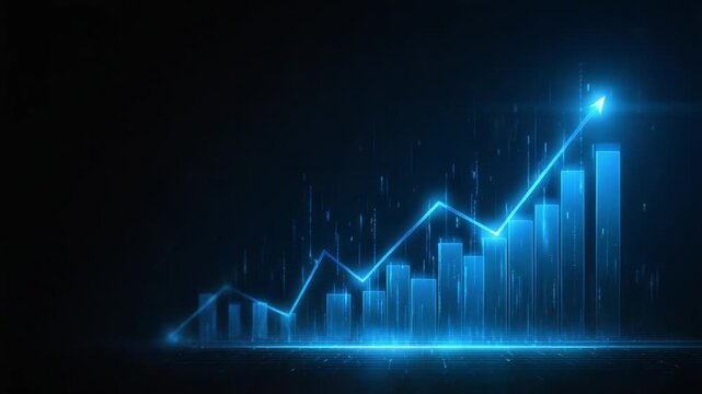 Dynamic Growth Visualization: A Stunning Representation of Ascending Data Trends with Futuristic Insights and Digital Innovations Behind a Blue Background