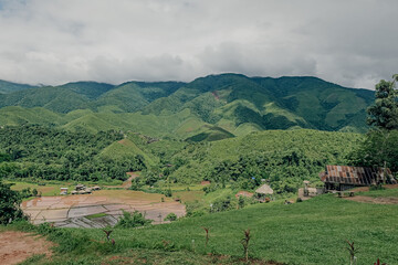 A cafe overlooking the beautiful undulating green hills of Nan, Northern Thailand