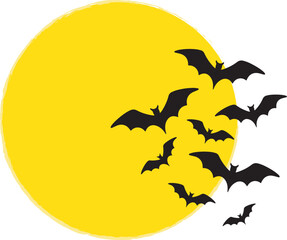 Illustration of a group of bats flying. Halloween festival. Bat clipart, bat shadow.