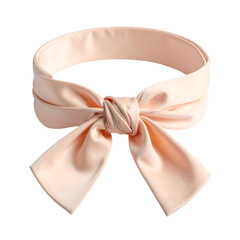 A soft, peach-colored fabric belt, tied in a bow at the front. Sits against a black backdrop