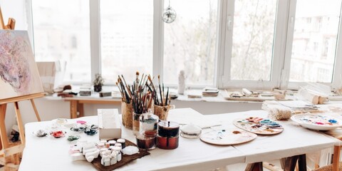 Art studio full of painting supplies and creativity