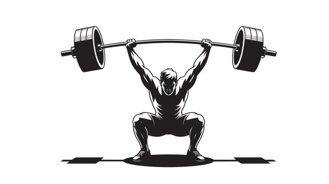 Weightlifter lifting barbell strong athlete in squat position vector illustration for fitness and sports design