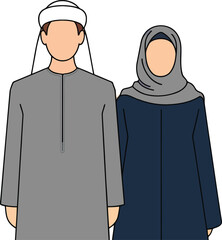 Illustration of an Arab Couple in Traditional Islamic Clothing